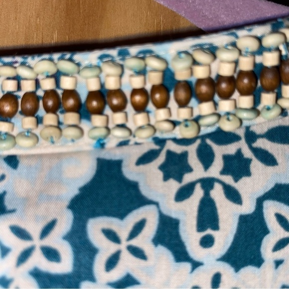 Talbots Bohemian Medallion Print Blouse Large Wood Beaded Collar - Picture 3 of 11